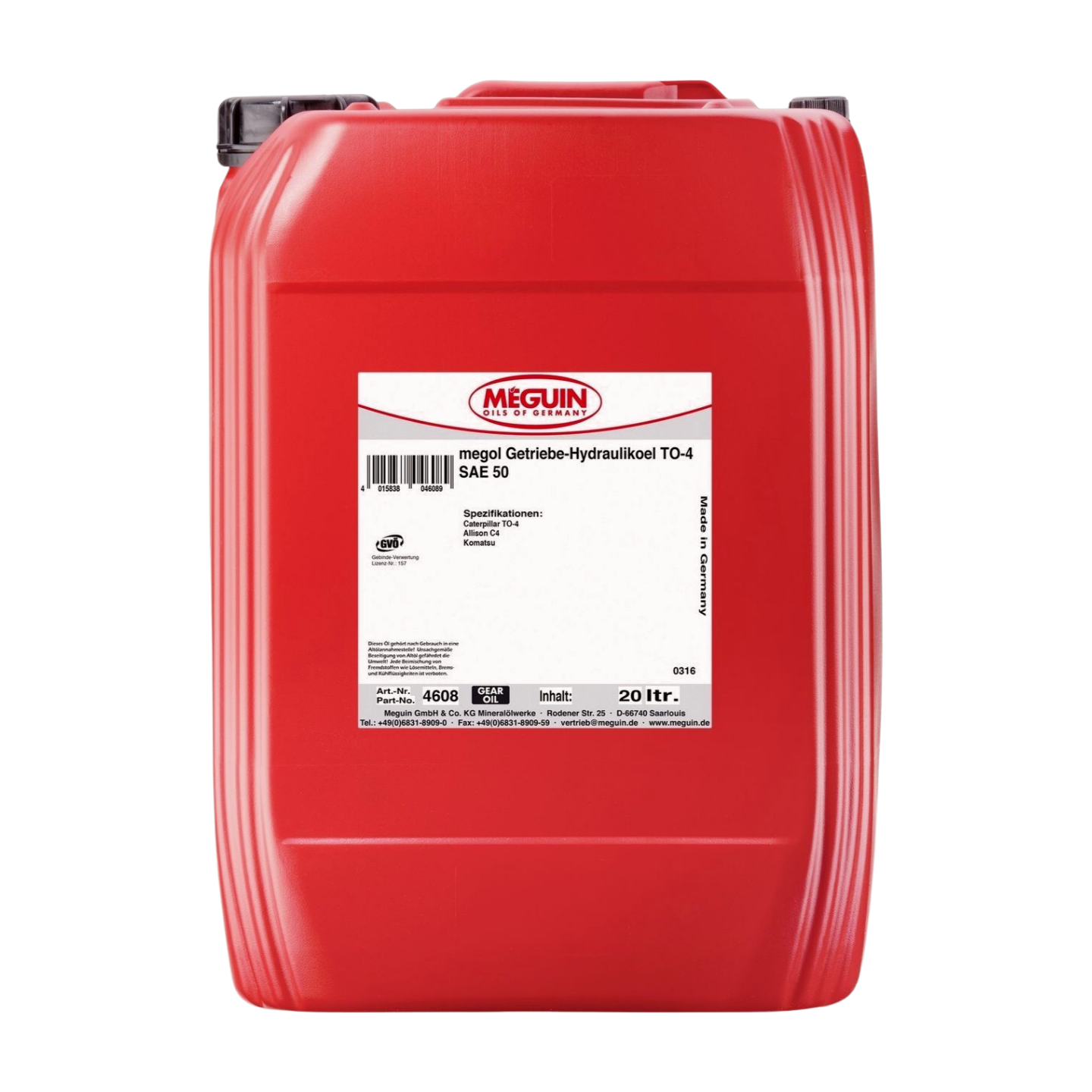 20L MEGUIN ACEITE HIDRAULICO P/CAJA TO-4 SAE 50 | Megol Getriebe-Hydrau­l­ikoel TO-4 SAE 50 | 4608 |